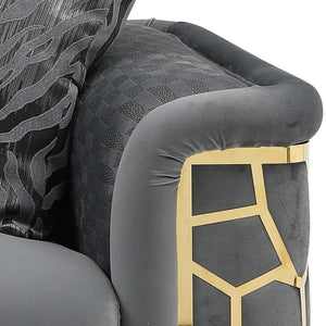 English Elm Talia Chic Micro Suede Loveseat with Patterned Arms, Gloss Brass Trim & Kiln-Dried Hardwood Frame Dark Gray 35 L x 26 W x 69 H B078P301563