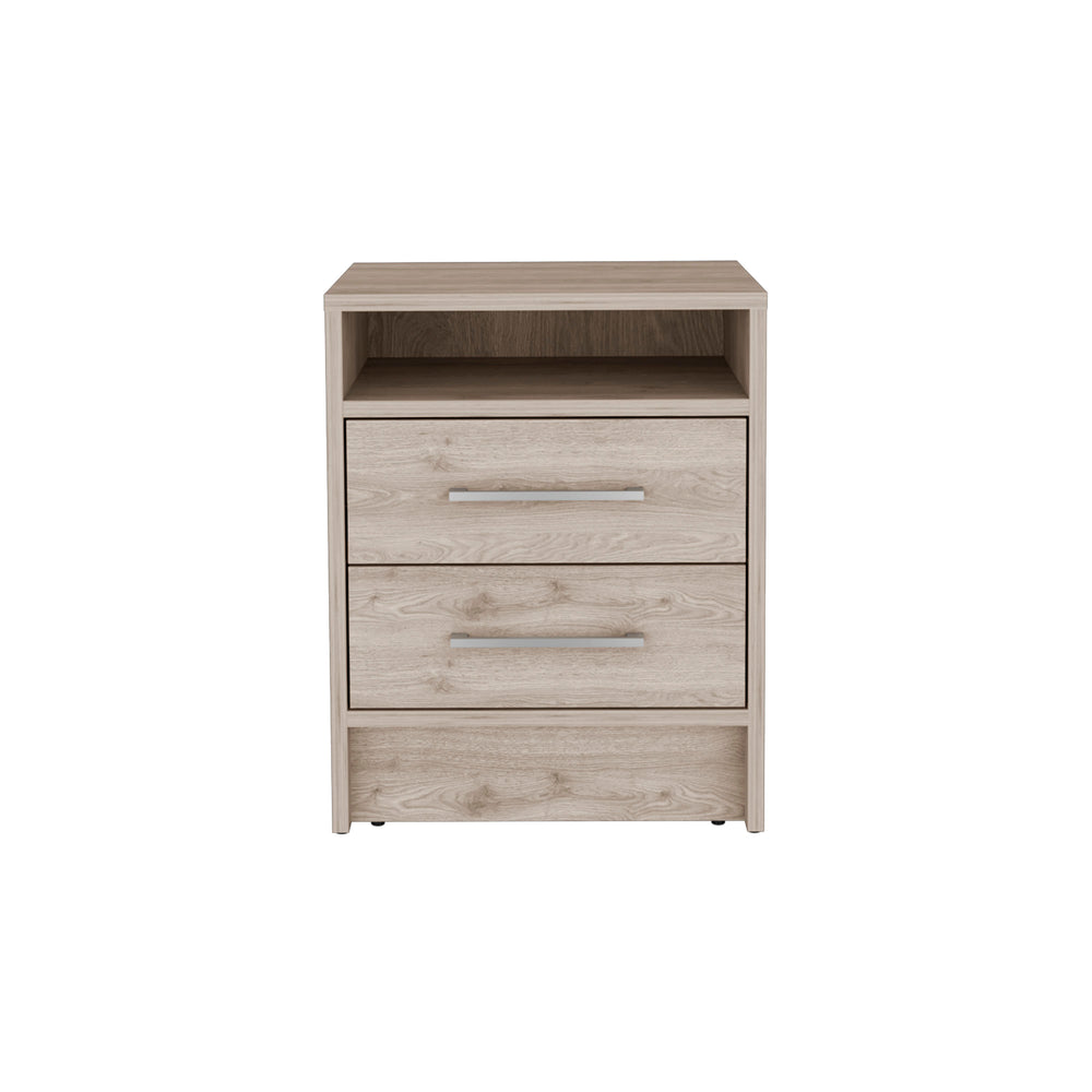 English Elm Eter Smart Nightstand with Two Smooth-Glide Drawers and Top Shelf — Compact, Modern Storage Solution Gray 22.8 L x 18.9 W x 7.5 H B20091862