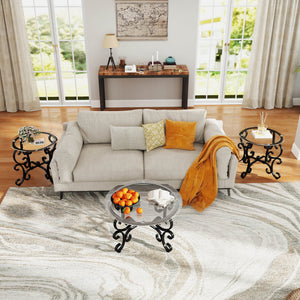 English Elm 3 Piece Tempered Glass Surface Coffee Table Set – Rustic Black Design For Elegant Living Room Décor W2167P220517