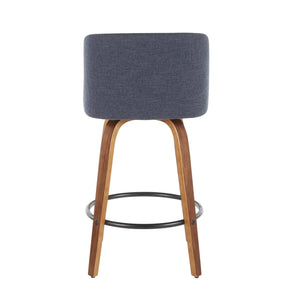 English Elm Toriano Mid-Century Modern Counter Stool Set Of 2 In Walnut & Blue Fabric - Stylish & Comfortable B202S00381-GIGA