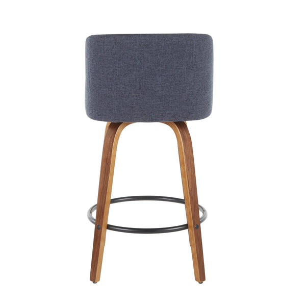 English Elm Toriano Mid-Century Modern Counter Stool Set Of 2 In Walnut & Blue Fabric - Stylish & Comfortable B202S00381-GIGA