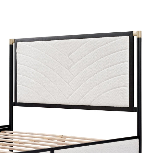 English Elm Christopher Knight Home® - Full size Platform Bed with White Bouclé Headboard, Champagne Silver & Black Frame, Sturdy Slats Support N758D802021B