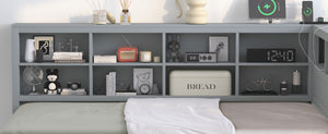 English Elm Wooden Twin Daybed with Storage Drawers Usb Charging Shelf and Pine Frame N733S347731E