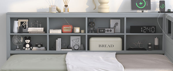 English Elm Wooden Twin Daybed with Storage Drawers Usb Charging Shelf and Pine Frame N733S347731E