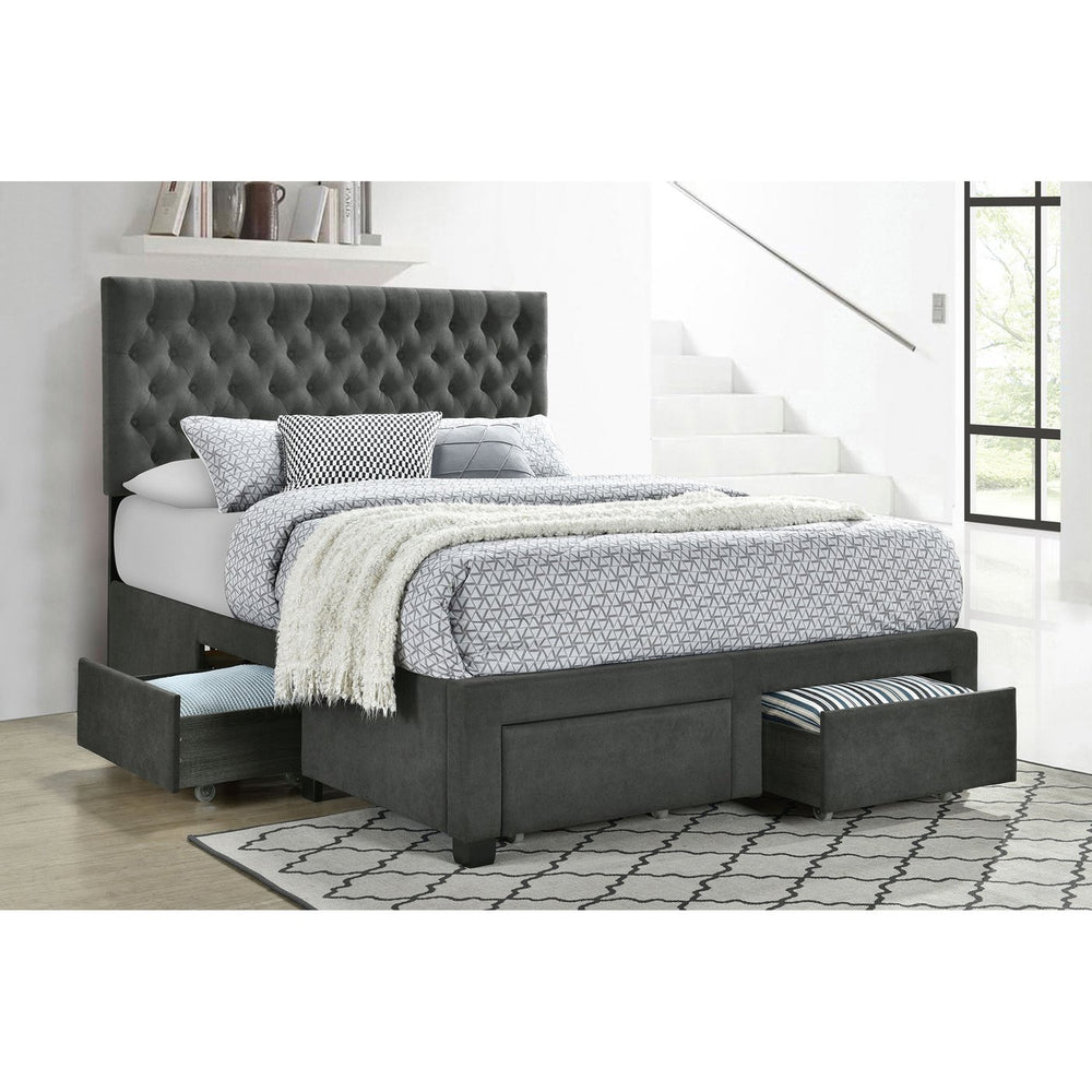 English Elm Newport Grey Upholstered 4-Drawer King Storage Bed - Tufted Headboard & Modern Comfort For Your Bedroom B062S00709