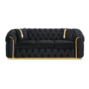 English Elm 2pcs Italian Velvet Chesterfield Sofa Set Tufted Three Seater with Gold Steel Legs W1191S00042