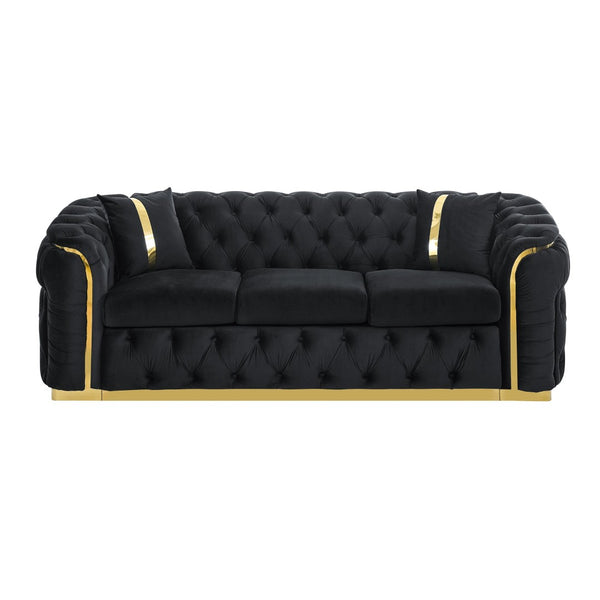 English Elm 2pcs Italian Velvet Chesterfield Sofa Set Tufted Three Seater with Gold Steel Legs W1191S00042