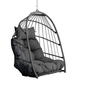 English Elm Outdoor Egg-shaped Hanging Chair with Stand - Cozy Cushioned Swing, Sturdy 350 lb Frame, Indoor/Patio Use Gray+Gray W2500P309523