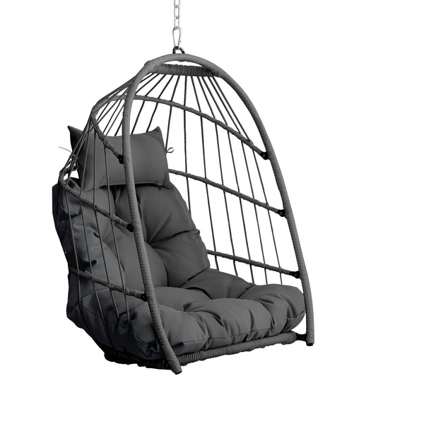 English Elm Outdoor Egg-shaped Hanging Chair with Stand - Cozy Cushioned Swing, Sturdy 350 lb Frame, Indoor/Patio Use Gray+Gray W2500P309523