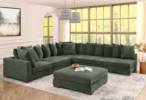 English Elm Large Corduroy Modular Sectional Sofa Sleeper with Ribbed Texture for Open Living Dark Green B2748S00012