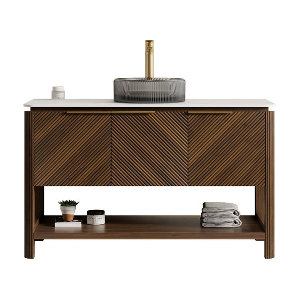 English Elm Dipa 48 Inch Floating Bathroom Vanity Walnut Cabinet Sintered Stone Top Led Sensor W2615S00731