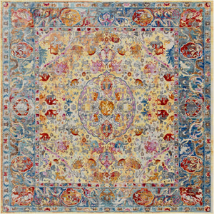 Unique Loom Austin Fortissimo Machine Made Border Rug Beige, Blue/Burgundy/Cream/Gray/Peach/Yellow 8' 0" x 8' 0"