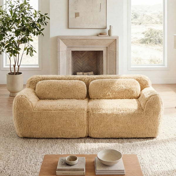 English Elm 2-seater Modular Cloud Sofa Plush Fluffy Sectional with Pillows for Living Room Light Khaki W714P380200