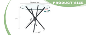 English Elm A Round Tempered Glass Dining Table with Sculptural Black Metal Legs for Modern Spaces W1151P411356