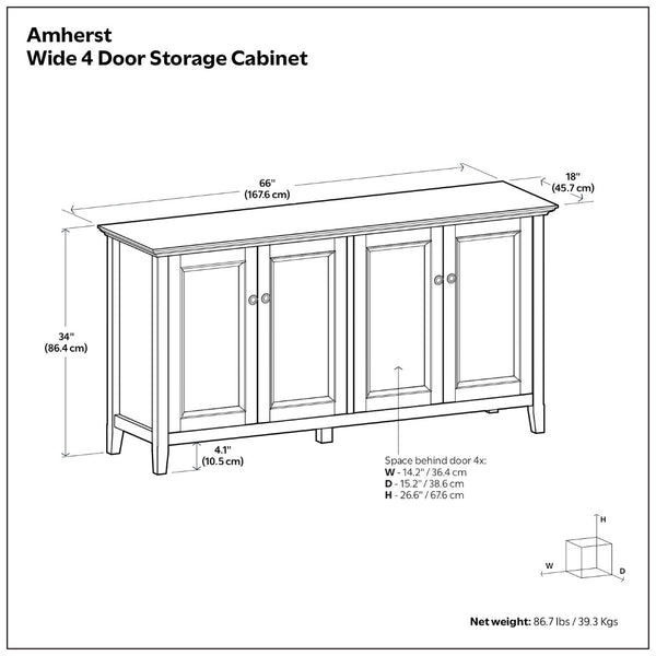 English Elm Amherst Shaker Pine Sideboard Wide Four Door Storage Cabinet for Dining Hallway White B136P481649