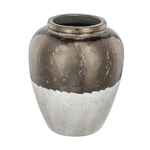 English Elm 13x13x16" Round Sienna Brown Ceramic Accent Vase with Metallic Sheen Distressed Finish for Décor W2078P310235
