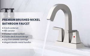 English Elm Bathroom Sink Faucet Brushed Nickel 2-Handle, Modern 4-Inch Center-Set Vanity With Drain & Supply Lines T3177P277479