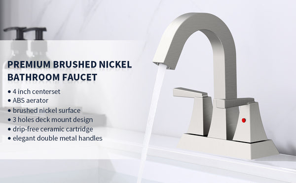 English Elm Bathroom Sink Faucet Brushed Nickel 2-Handle, Modern 4-Inch Center-Set Vanity With Drain & Supply Lines T3177P277479