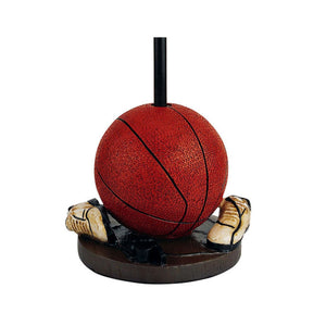 English Elm 15" Tall Basketball-Themed Accent Table Lamp With Durable Polyresin Base & Cozy Linen Shade B072116094