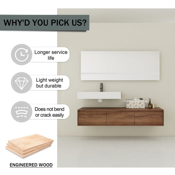 English Elm 60 Inch Wall-Mounted Bathroom Vanity With Resin Sink, Soft-Close Drawers & Floating Design Charm W999S00258