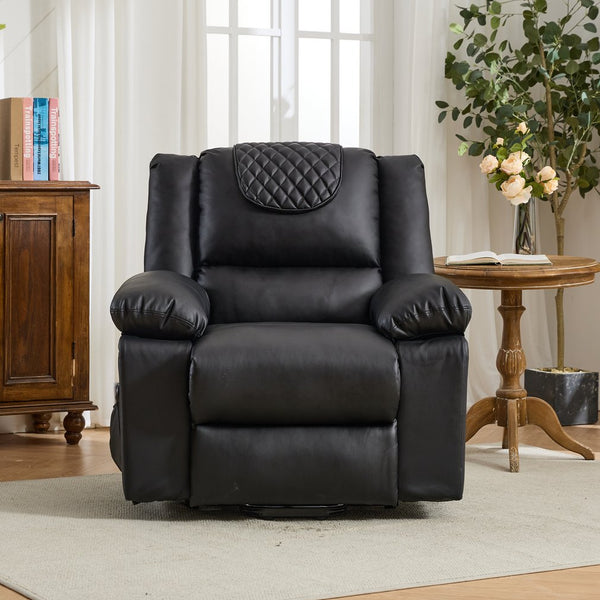English Elm Black PU Remote-Controlled Heating Massage Recliner for Seniors with Assist Lift, Cup Tray, Remote Control W570P320457