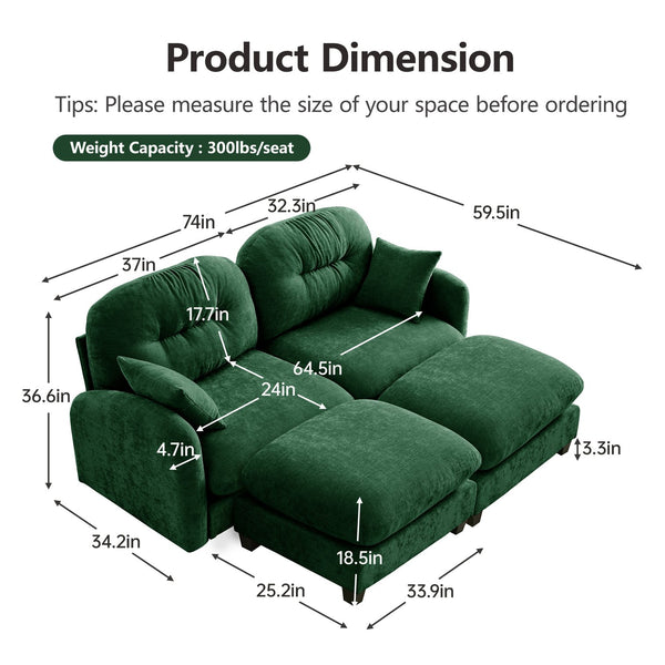 English Elm Cloud Sectional Sofa - Luxurious Green Chenille With Tufted Backrest & Modular Design For Any Space W714S01396