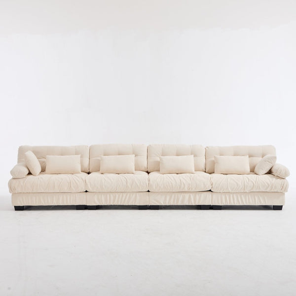 English Elm Modular Cloud Sectional Sofa Flannelette Upholstered Deep Seat with Plush Round Armrests Beige W2120S00045