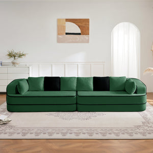 English Elm 135" Plush Teddy Fabric 4-Seat Modular Sofa No Assembly Cloudlike 32D High‑Resilience Comfort Lounge Green W714S01423