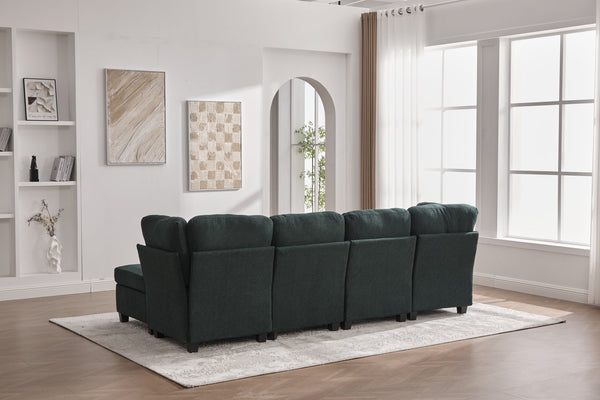 English Elm UNITED Modular 6-Seat Sectional Sofa with Removable Ottoman, Storage Compartments, Convertible Comfort Emerald W1568S00244