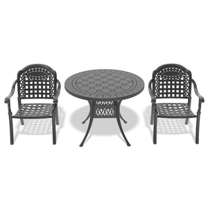 English Elm 3-Piece Elegant Cast Aluminum Patio Furniture Set With Cozy Blue Cushions For Outdoor Relaxation W1710S00069