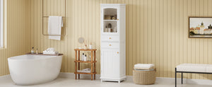 English Elm 63" Tall Bathroom Vanity Cabinet with Glass Doors, Two Drawers and Adjustable Shelves for Stylish Storage White N729P171305K