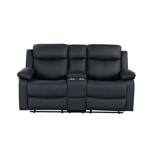 English Elm Blanche 3 Piece Reclining Sofa Set with Led Lighting Speakers and Glider Recliner Black B201S00466