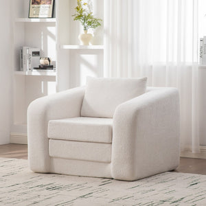 English Elm 40" Chenille Cloud Floor Chair Convertible Sleeper Sofa Lounge for Dorm Apartment Bedroom Ivory W3118P388895