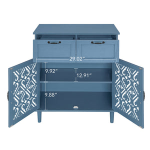 English Elm 2 Door 2 Drawer Cabinet with Solid Wood Feet, Smooth Slide Rails, Anti-Tip Lock, Easy Clean Surface Blue W688P179040