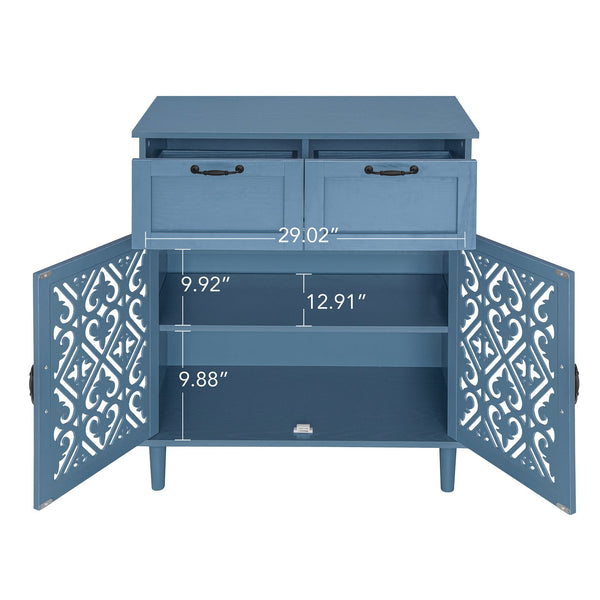 English Elm 2 Door 2 Drawer Cabinet with Solid Wood Feet, Smooth Slide Rails, Anti-Tip Lock, Easy Clean Surface Blue W688P179040