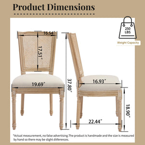 English Elm French Country Dining Chairs Set Of 2 - Upholstered Natural Rattan Back, Vintage Charm For Any Space W3426P324546