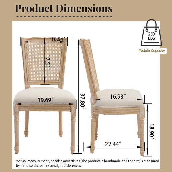 English Elm French Country Dining Chairs Set Of 2 - Upholstered Natural Rattan Back, Vintage Charm For Any Space W3426P324546