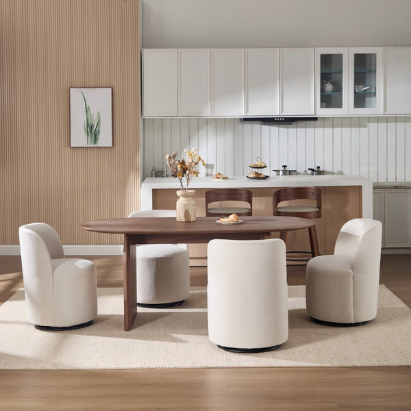 English Elm Set Swivel Barrel Accent Chair Armless Linen Upholstered Compact Seat for Dining Vanity Bedroom Beige W3244P454053