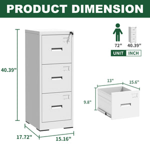 English Elm 3 Drawer Metal Vertical File Cabinet with Lock, Anti-Tilt, Quiet Ball-Bearing Slides and Label Holders for A4 Legal Letter Storage White T2398P342716