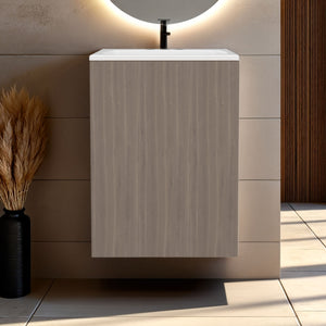 English Elm Siena Wall-Mounted Mirror Cabinet with Internal Shelves, Space-Saving Melamine Vanity Storage White Oak 18.5 L x 18.1 W x 7.1 H B128S00189