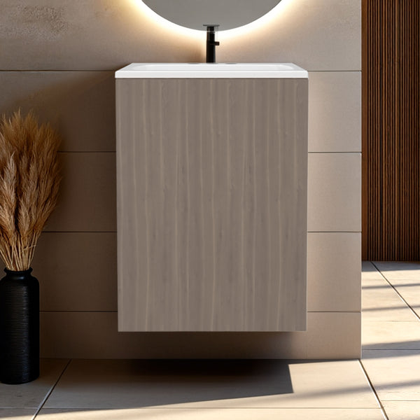 English Elm Siena Wall-Mounted Mirror Cabinet with Internal Shelves, Space-Saving Melamine Vanity Storage White Oak 18.5 L x 18.1 W x 7.1 H B128S00189
