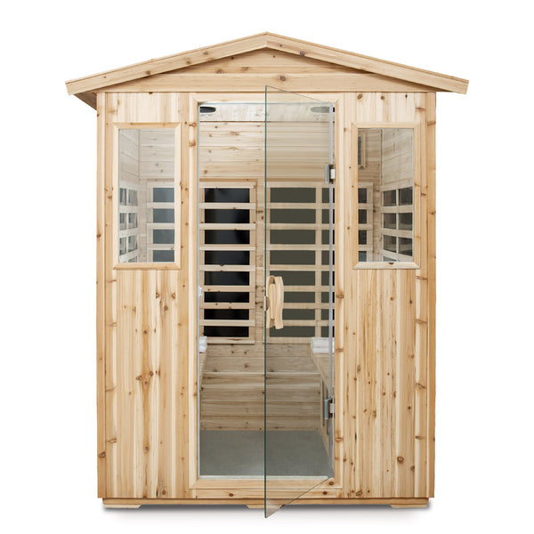 English Elm Four-Person Outdoor Far-Infrared Sauna With Bluetooth, Led Lighting & Durable Old Fir Wood Design W1149S00003