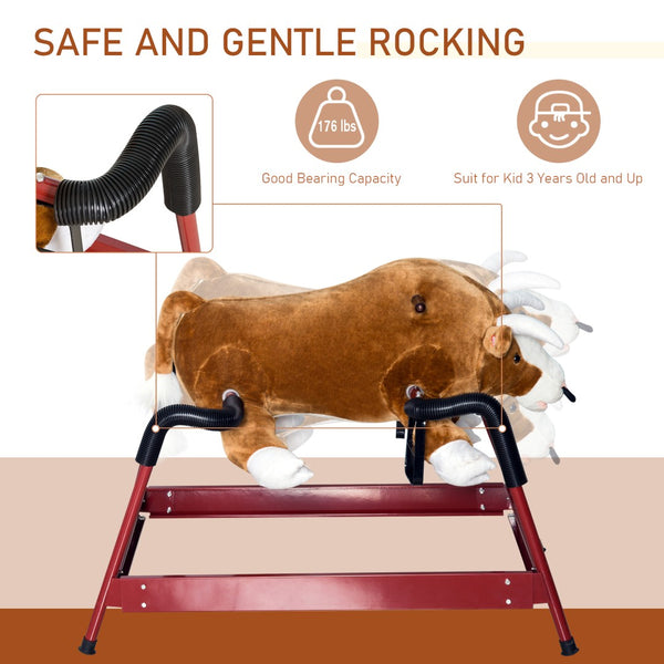 English Elm Kids Plush Bull Rocking Horse with Spring Base Bouncy Ride and Built-in Animal Sounds T3971P383503