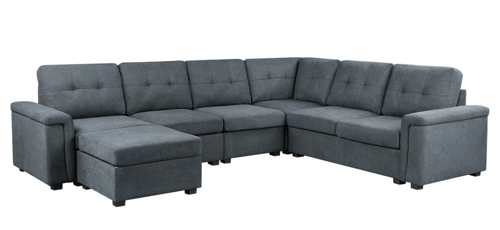 English Elm Isadora Modular 7 Seat Sectional Sofa with Ottoman Woven Fabric Living Room B2749S00055