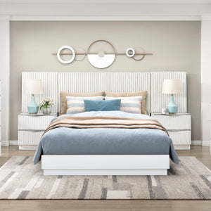 English Elm Luxurious Pearl White California King Bedroom Set with Faux Fur Headboard Wall Panel B011S02281
