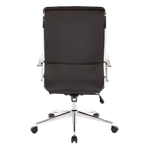 OSP Home Furnishings High Back Executive Office Chair with Faux Leather Upholstery Lumbar Support Chrome Arms Black SPX23590C-U6