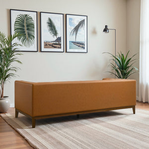 English Elm Melissa Channel Tufted Vegan Leather Sofa with Walnut Legs for Modern Living Rooms B183P423281