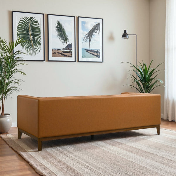 English Elm Melissa Channel Tufted Vegan Leather Sofa with Walnut Legs for Modern Living Rooms B183P423281