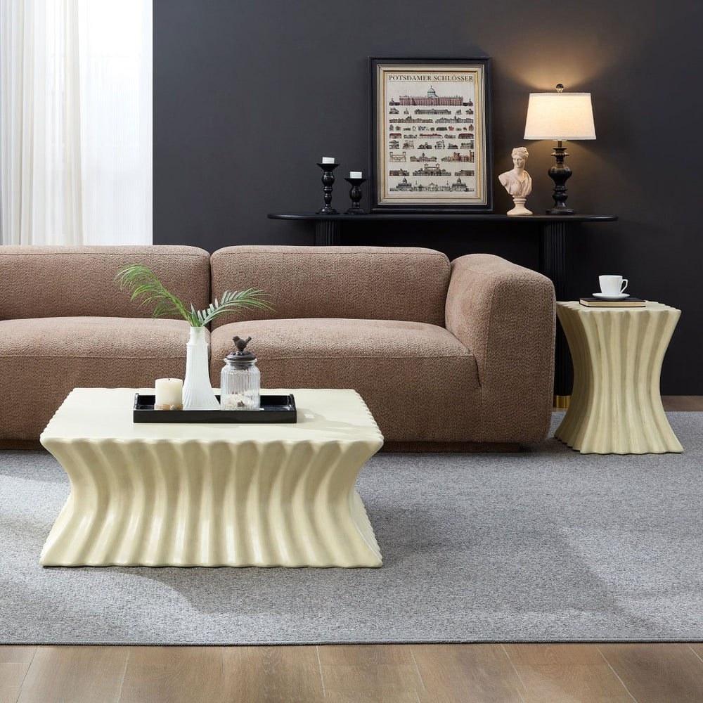 English Elm 35.43 Inch Round Sintered Stone Coffee Table with Mdf Pedestal Base for Modern Living W876S00331