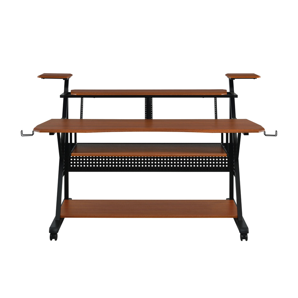 English Elm Willow Cherry & Black Music Desk with Cable Management, Speaker Shelves, 61-Key Keyboard Fit B2726P256348